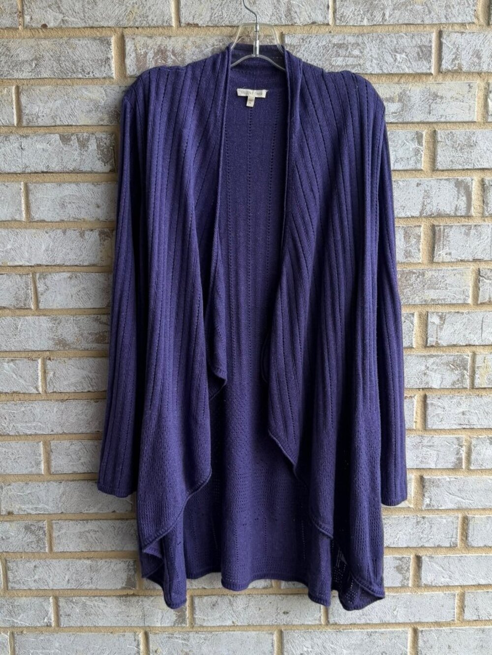Eileen Fisher Long Sleeve Open Front Purple Cardigan Sweater  Women's Size XL.